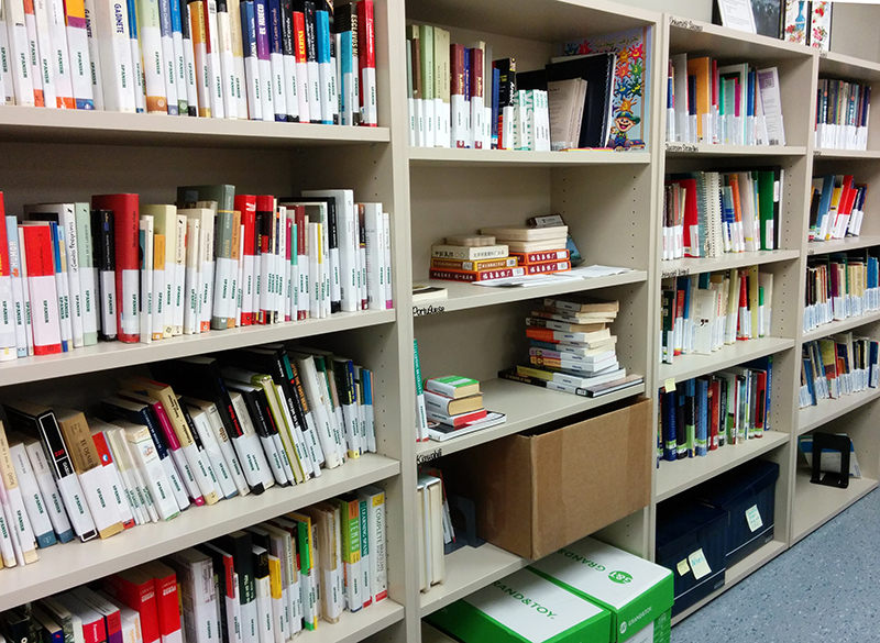 Reference books on shelves
