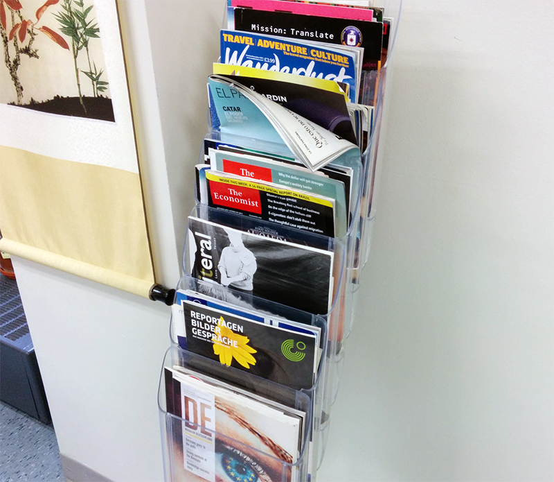 Magazines on a stand