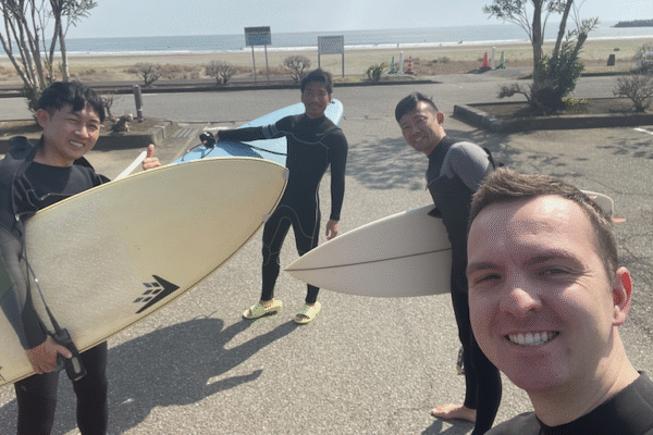 Scott and friends on the beach in Japan