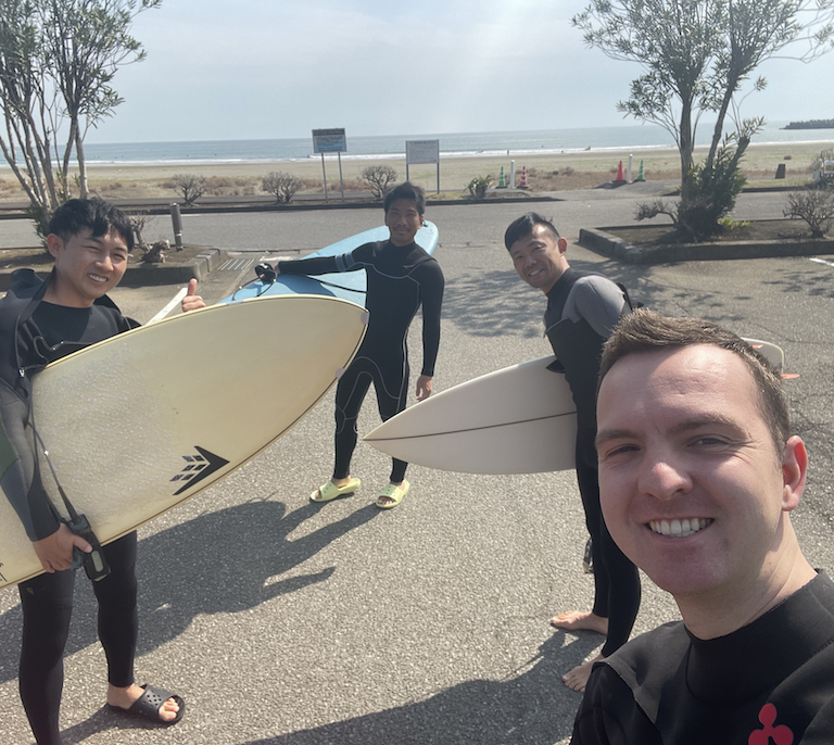 Scott and friends on the beach in Japan