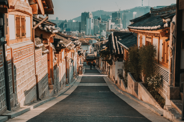 A city street of Bukchon Hanok Village in South Korea