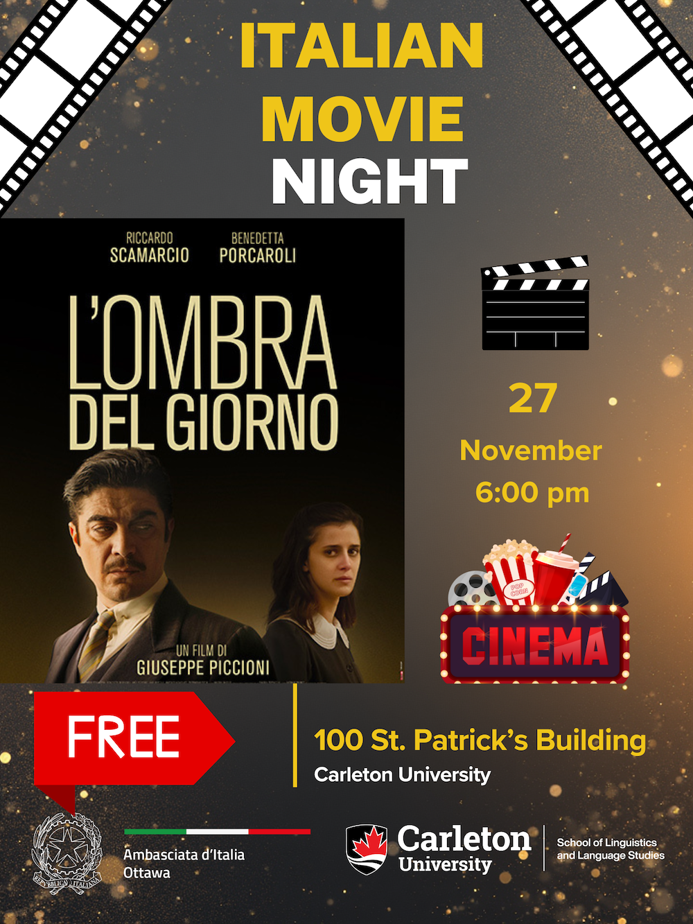 L'ombra del giorna poster shows man looking at woman against a brown backdrop.