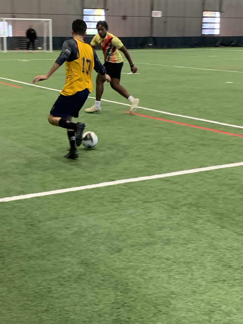 Action shot of the field with soccer players