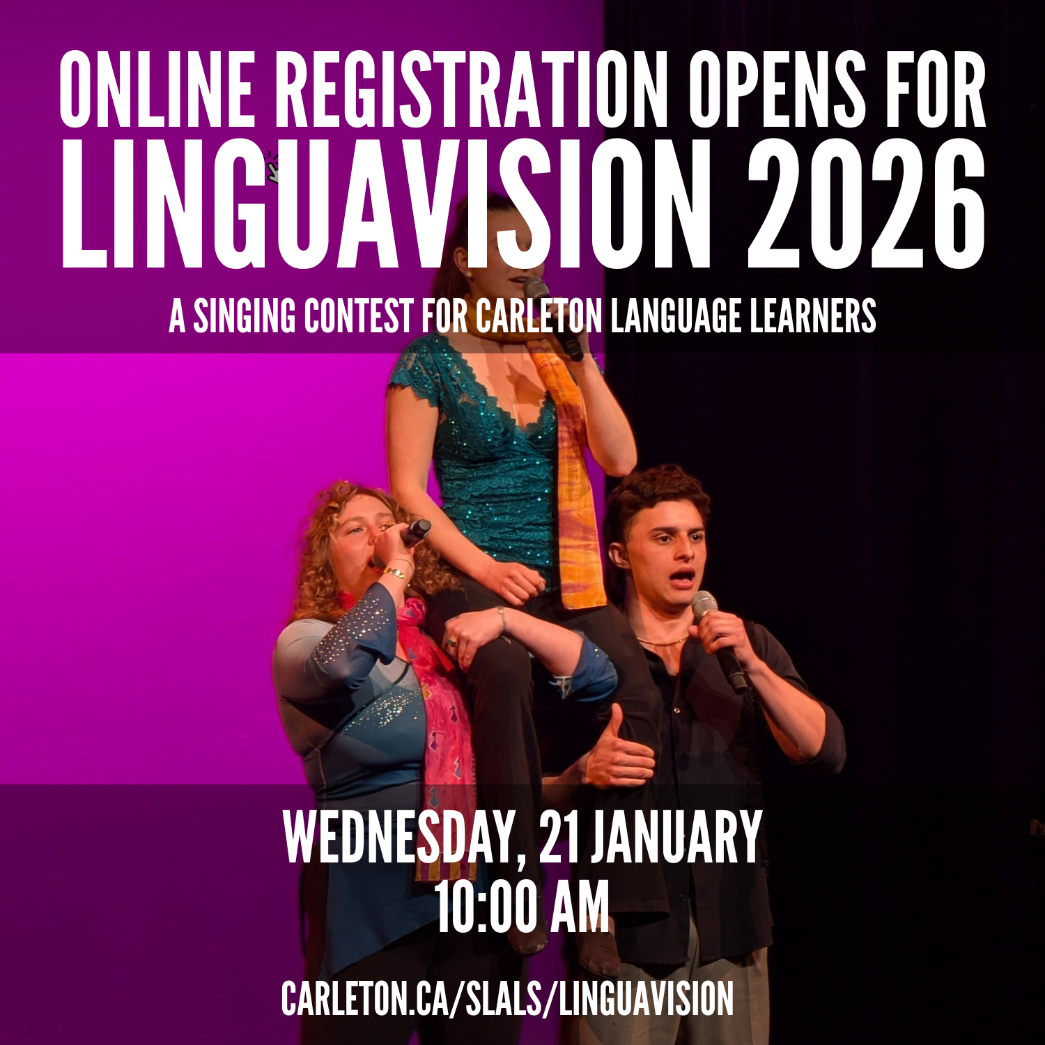 Pyramid of students with the words Online Registration opens for Linguavision 2026 on 21 January at 10 AM