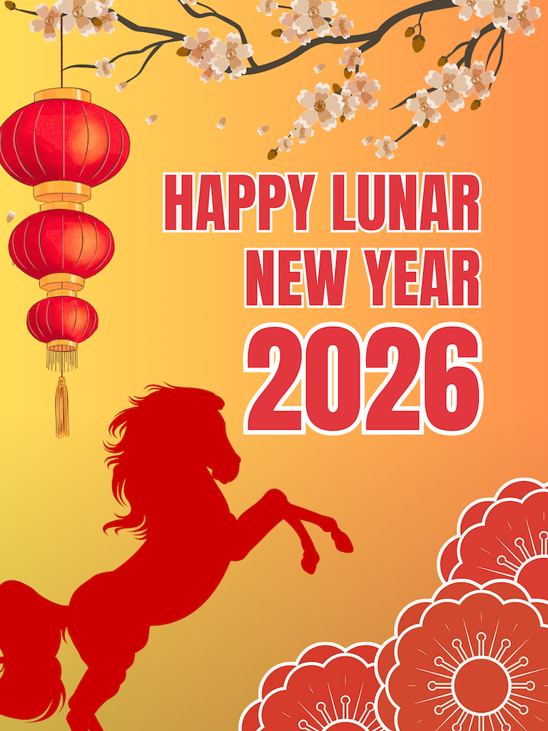Happy lunar new year shows horse and lantern