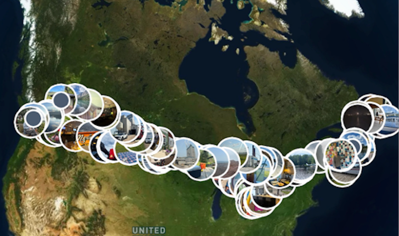 Map showing travellers' route across Canada