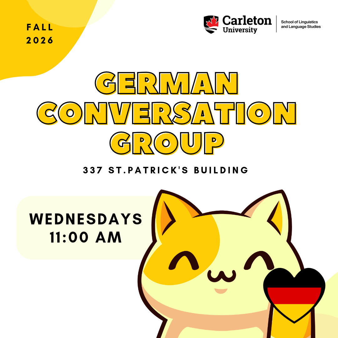 Yellow cat waving welcomes you to German Conversation Group