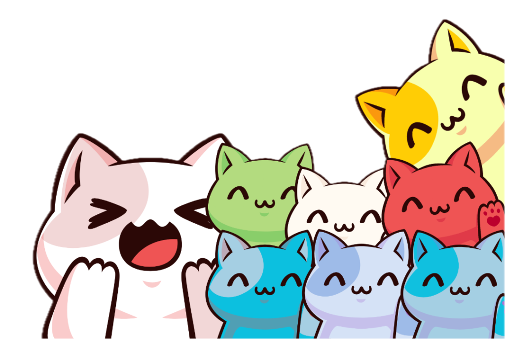 Group of multi-coloured animated cats