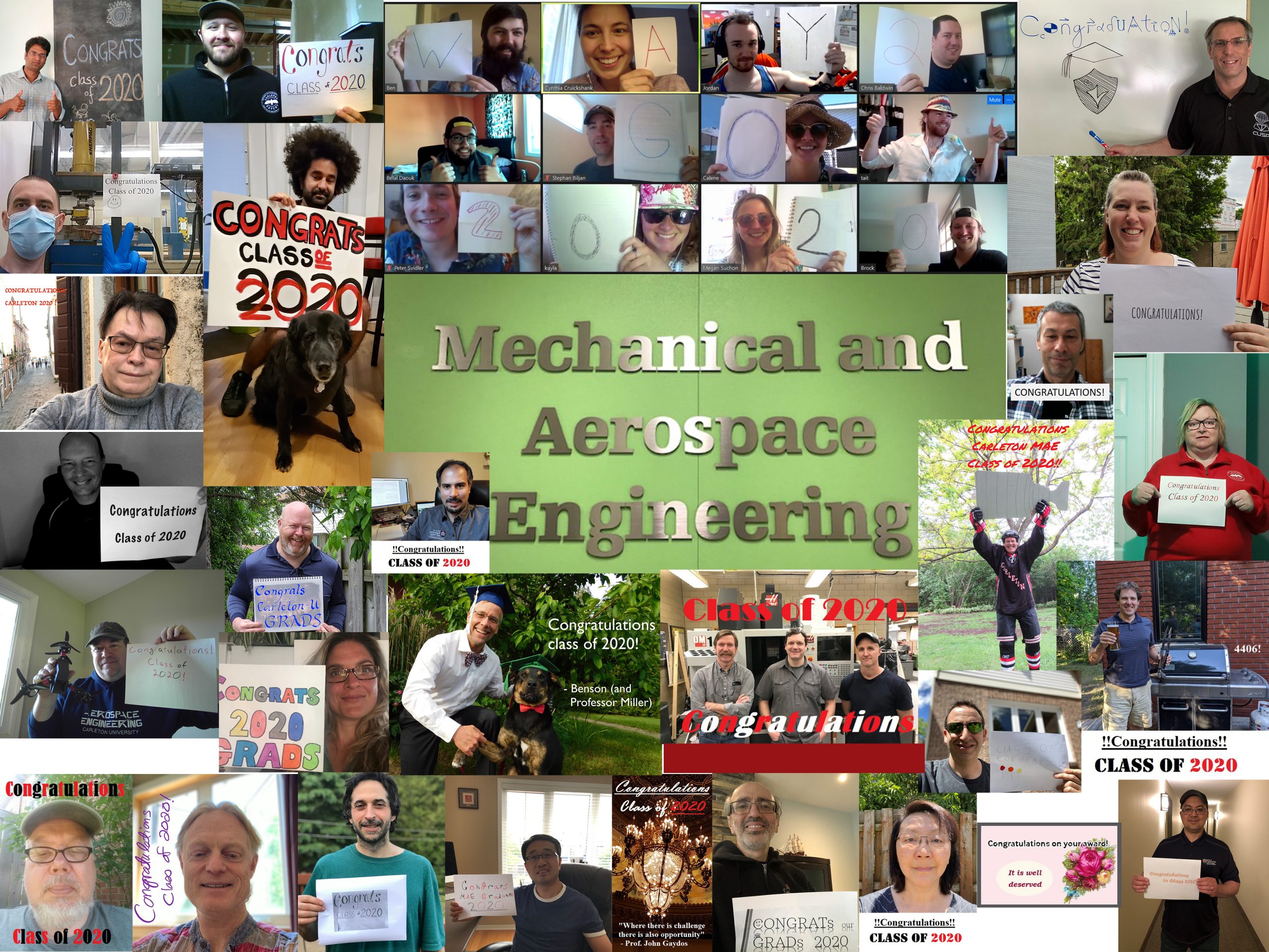 Collage of many graduates celebrating on a zoom call
