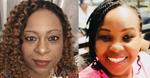 Two Black women, Niambi and Tatenda, smile at the camera.