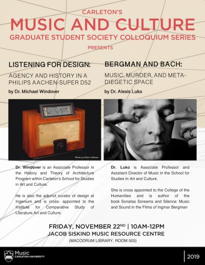 Poster for Carleton's Music and Culture Graduate Student Society Colloquium Series