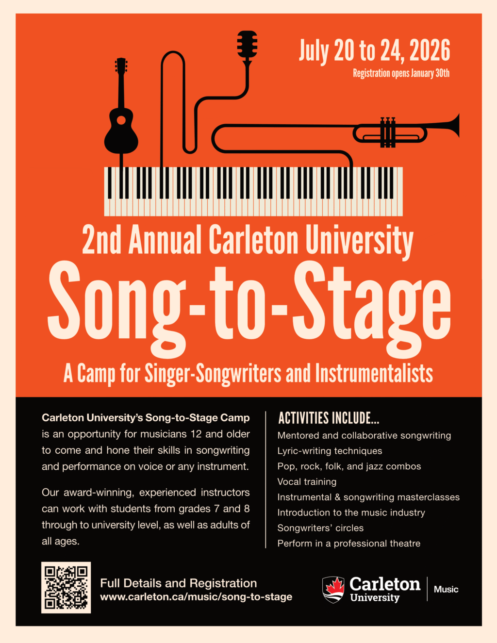 2026 Carleton University Song-to-Stage Camp poster
