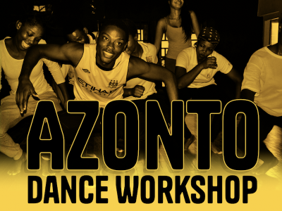 Dancers with overlaid text: Azonto Dance Workshop