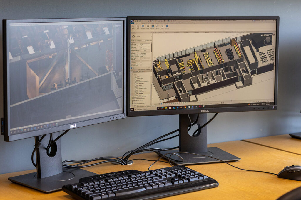 DIgital twins software displaying on a monitor inside the CIMS Lab.