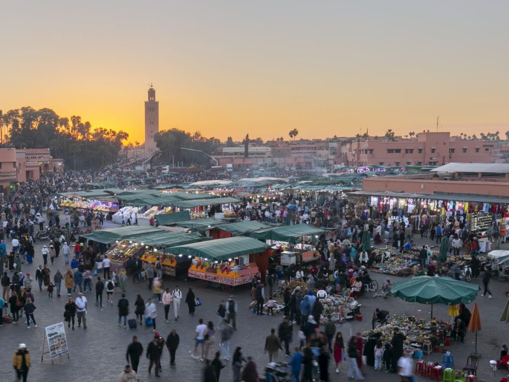 Jemaa el-Fna in Marrakech at sunset