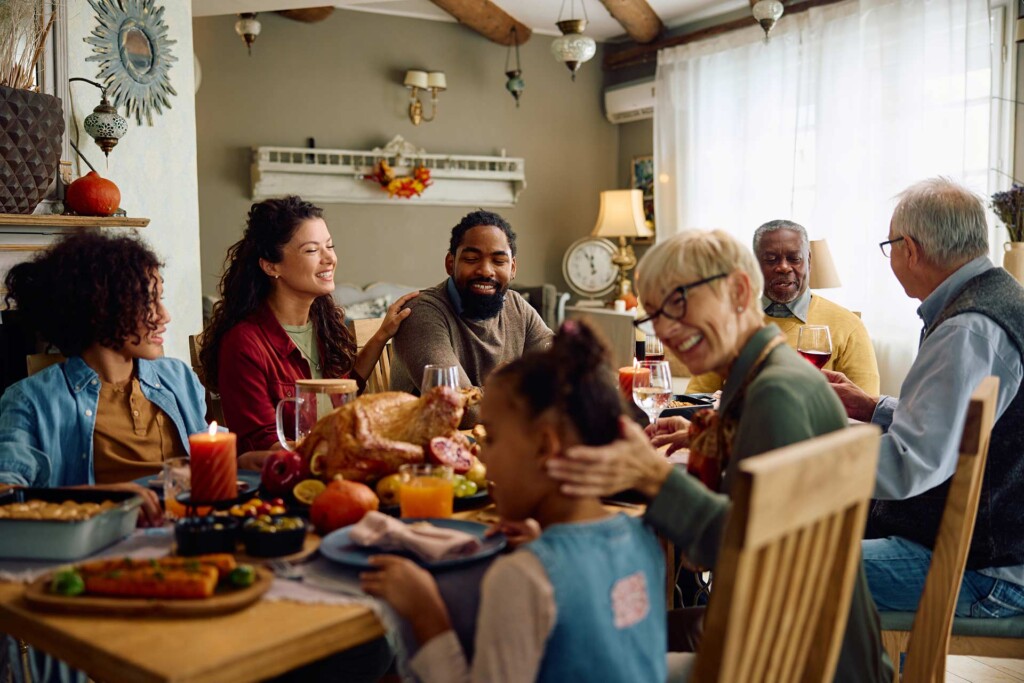 A family gathering for a turkey dinner during the holidays.