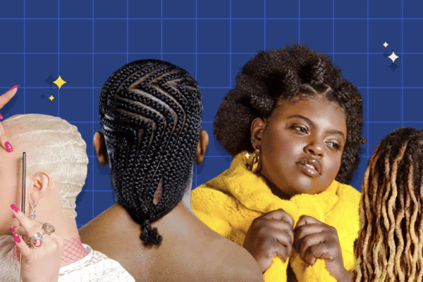 Images of four models showcasing different styles of Black hair.