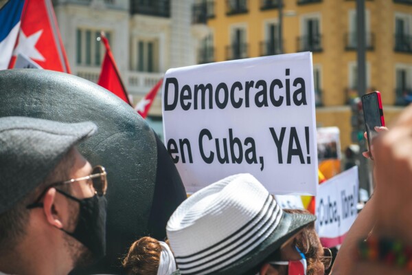 People protesting on the street in Cuba