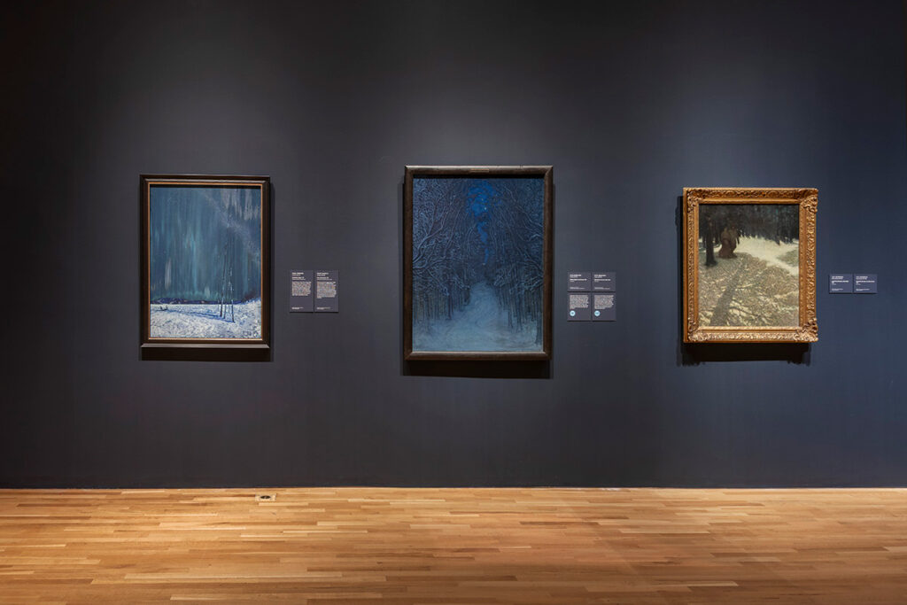 Art on display in an art gallery.