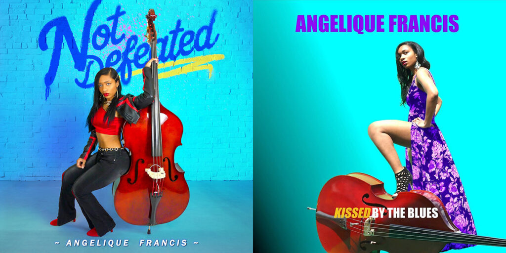Side-by-side album covers for projects released by Angelique Francis.