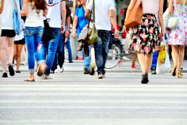 Pedestrians crossing a street.