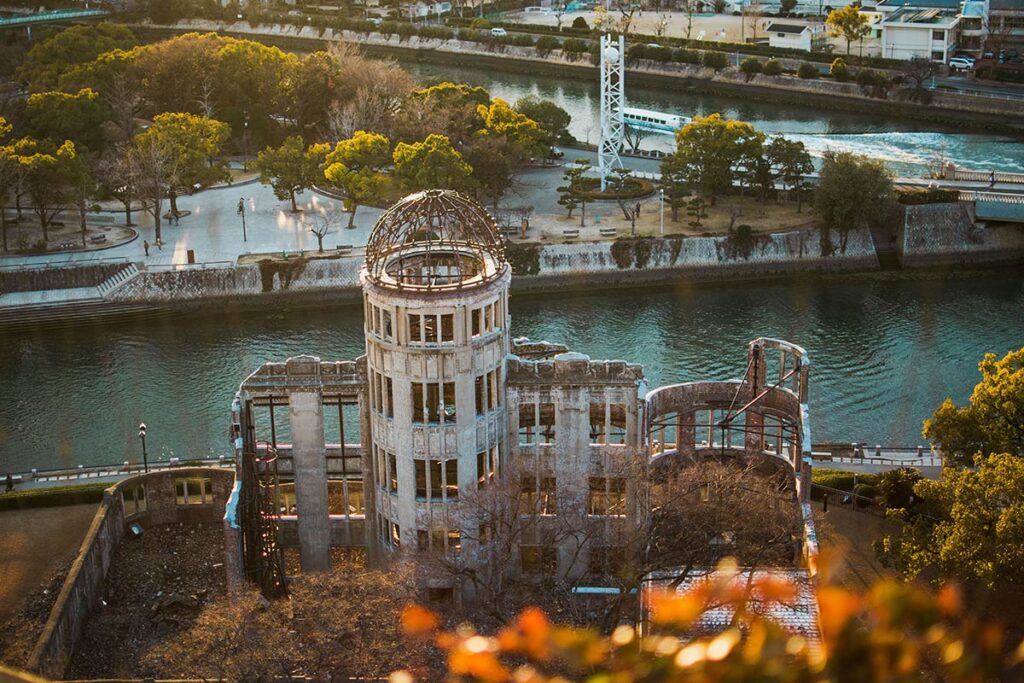 An aerial view of the Hiroshima Peace Memorial Dome.
