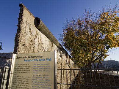Remains of the Berlin Wall stand in Berlin, Germany.