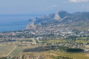 An image of a resort town on the Black Sea coast.
