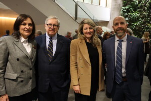 Yuliya Kovaliv (Ukraine's AMabassador to Canada), Lloyd Axworth (former Minister of Foreign Affairs), the Hon. Mélanie Joly (Minister of Foreign Affairs), and Benoit-Antoine Bacon (Carleton President and Vice-Chancellor).