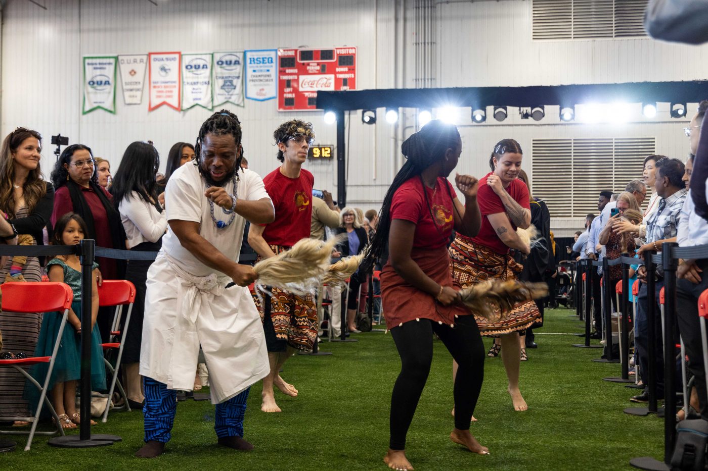 Carleton West African Rhythm Ensemble performs at convocation.