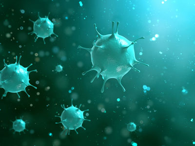 An artistic image of microbes floating in liquid.