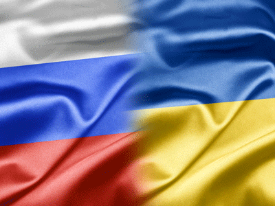 An image of the Russian and Ukrainian flags.