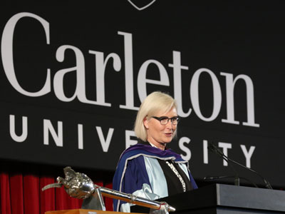 Mary Ellen Turpel-Lafond speaks during Carleton's 2019 fall Convocation.