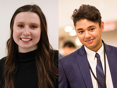 Headshots of Kyra Bloomfield and Rafid Dewan