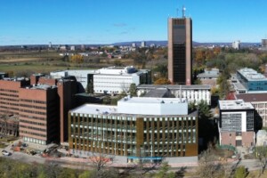 Aerial view of the ARISE Building at Carleton University.