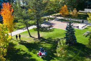 Aerial view of the quad on the Carleton University campus