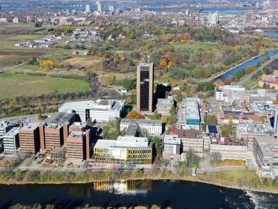 An aerial photo of campus.