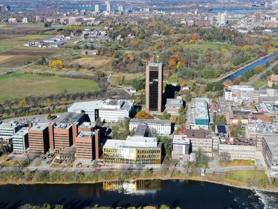 An aerial photo of Carleton campus.