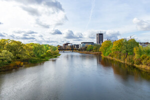 Carleton University campus with the Rideau River in the forefront