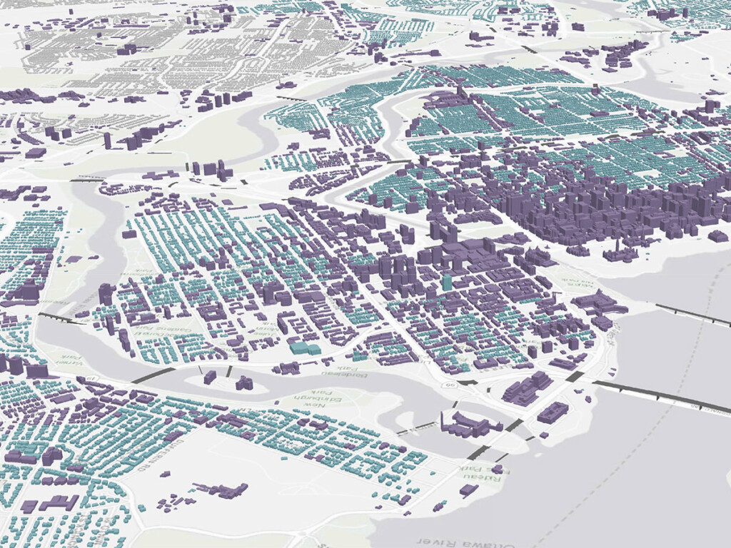 A photo of a digital map rendering of the National Capital Region (Ottawa).