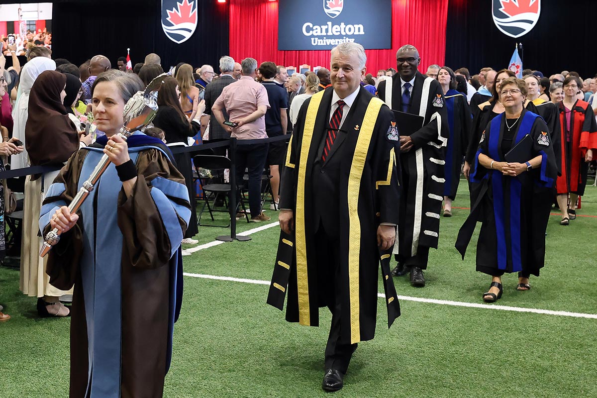 An academic procession during a convocation ceremony.