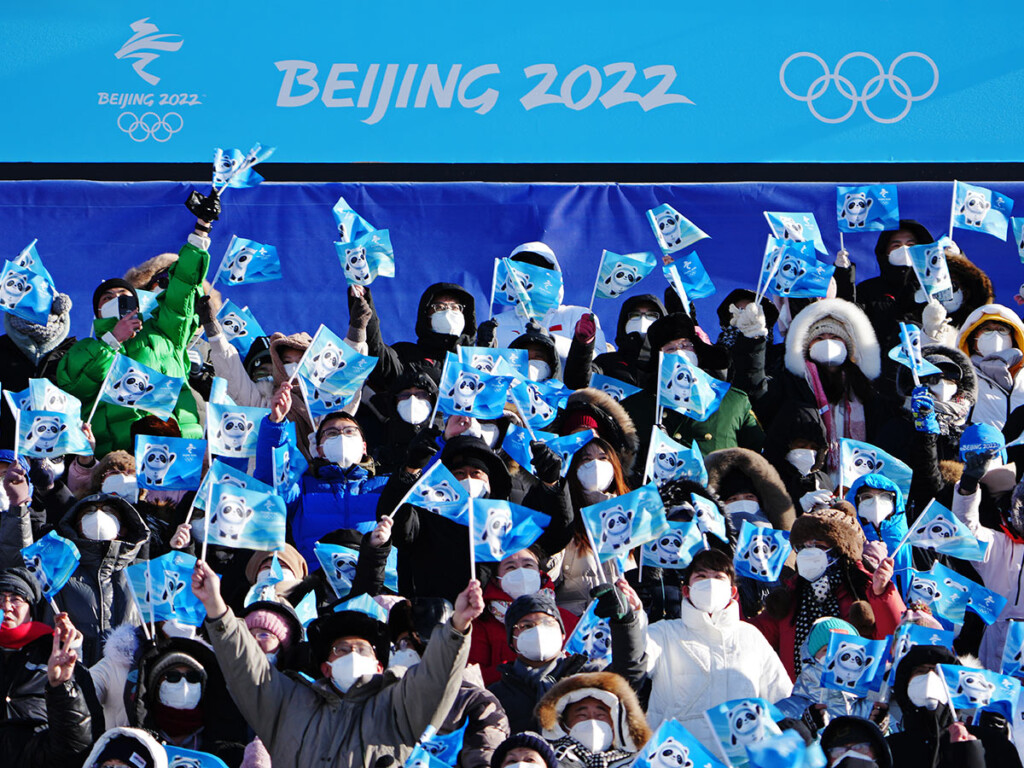 Fans cheer during the women’s snowboard slopestyle final at the 2022 Beijing Winter Olympics. (THE CANADIAN PRESS/Sean Kilpatrick)