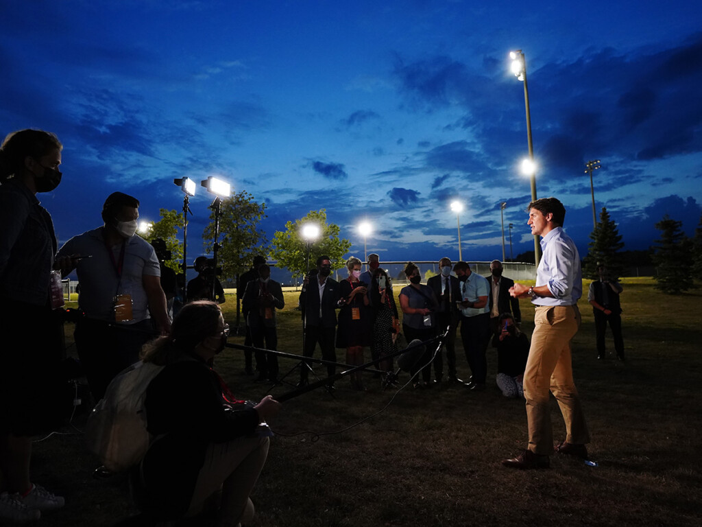 Liberal Leader Justin Trudeau speaks to media near Brampton, Ont. while on the campaign trail. THE CANADIAN PRESS/Sean Kilpatrick