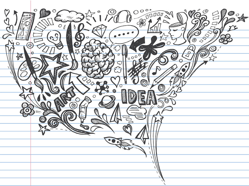 Various doodles drawn on lined paper