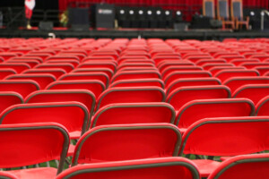 Empty chairs wait to be filled in the Fieldhouse in between ceremonies.