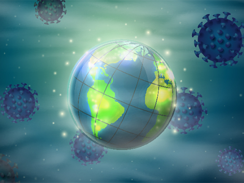 An abstract world surrounded by the coronavirus