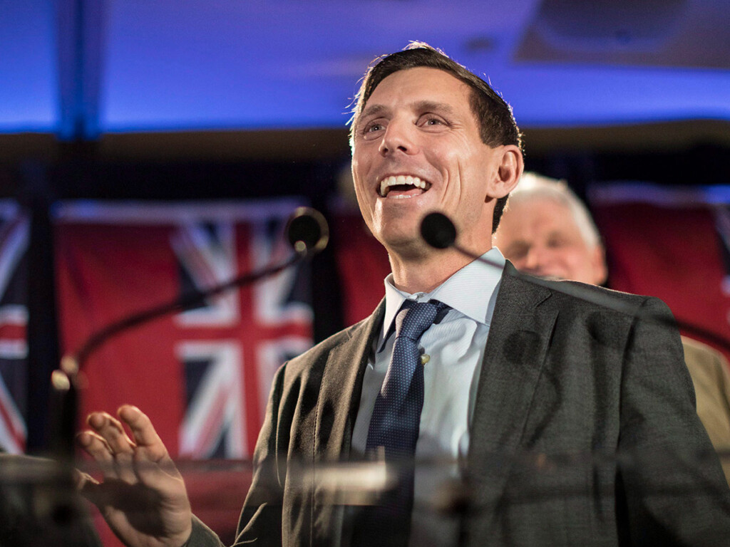 Ontario Conservative leadership candidate Patrick Brown addresses supporters in Toronto on Feb. 18. The former party leader resigned his position after sexual misconduct allegations, only to re-enter the race for his vacated position after refuting the allegations. (THE CANADIAN PRESS/Chris Young)