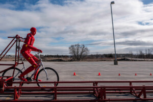 The Carleton University Crash Dummy team sets up a rear-end collision test between a motor vehicle and cyclist in co-ordination with the Ottawa Police Service Collision Investigation Unit on Friday, March 29, 2019, at the Canadian Tire Centre.