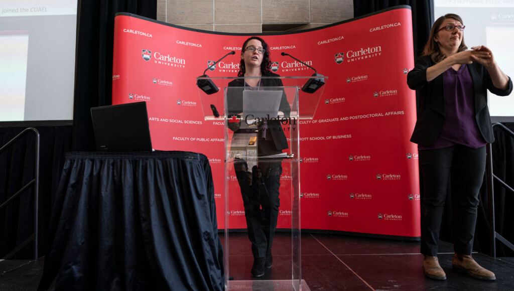 Stephanie Ellis speaks during the Carleton University Accessible Experiential Learning Showcase.