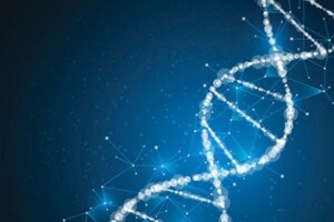 An artistic depiction of a DNA strand.